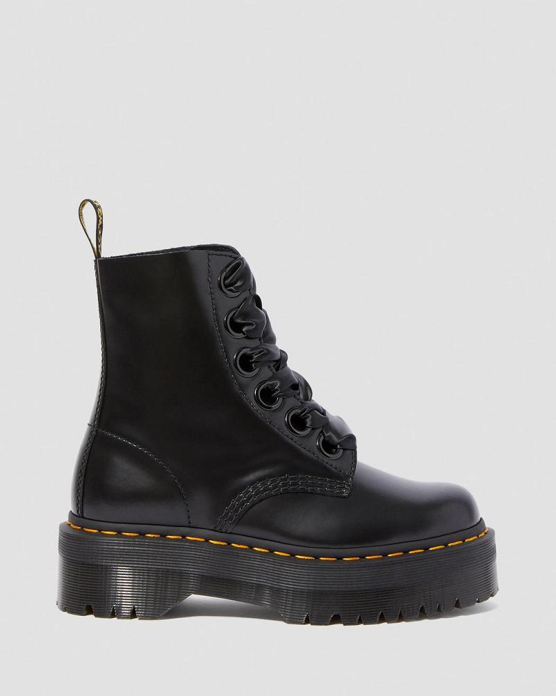 Black Women's Dr Martens Molly Leather Platform Boots | CA 250VRW